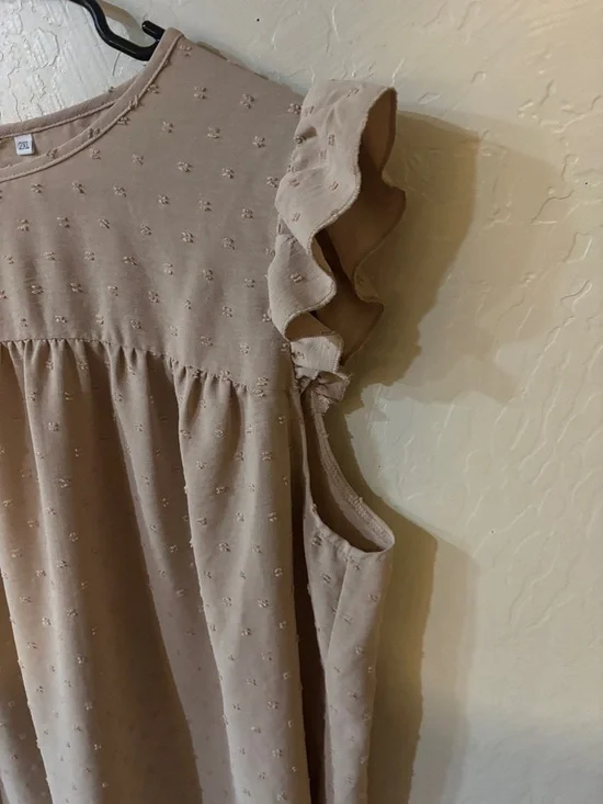 Neutral Ruffle Sleeve Swiss Dot Tunic Top - Beige - Picture 4 of 8